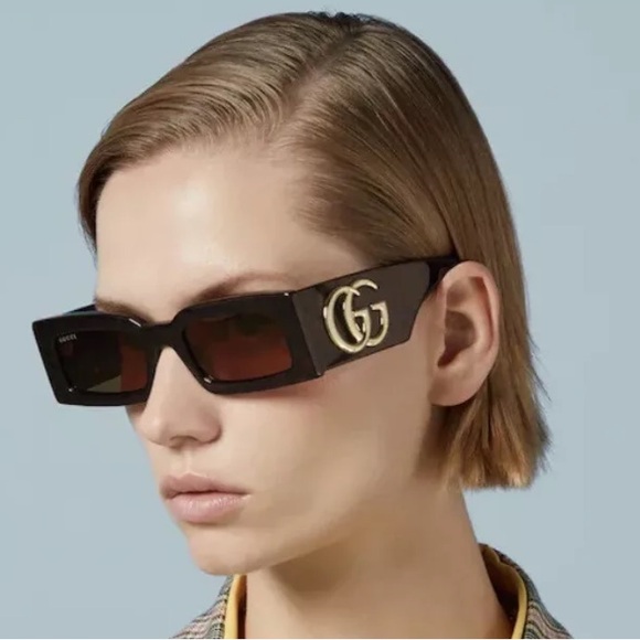 NEW GUCCI GG1425S 002 RECTANGLE BROWN WOMEN SUNGLASSES GUCCI - Picture 6 of 13